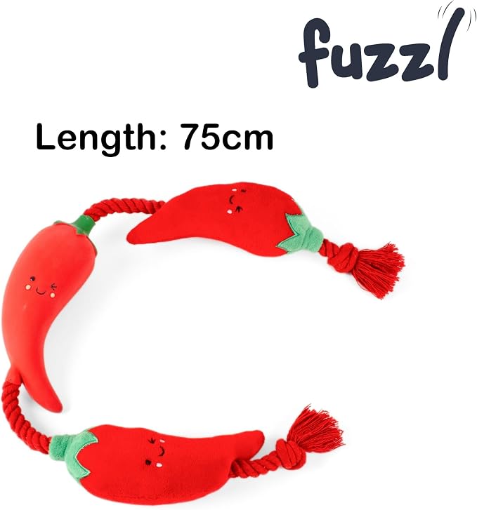 Fuzzl Tugga Chilis Dog Toy 75cm - Rope Latex and Plush Dog and Puppy Throw Fetch and Tug with Squeaker