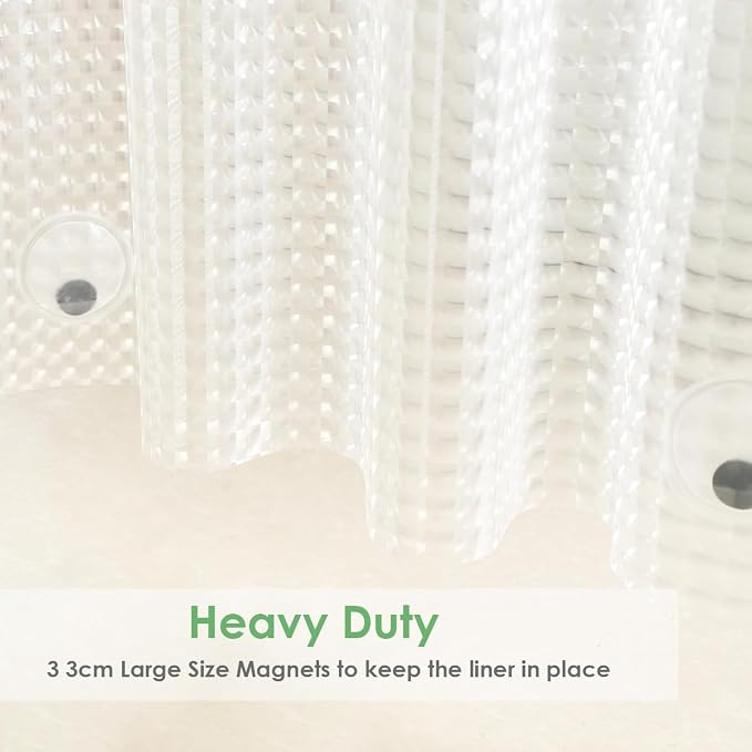 Heavy Duty Shower Curtain Liner, 8G EVA Plastic Shower Curtain with 3 Strong Weighted Magnets, Waterproof Shower Liner for Bathroom, 3D Square, 72 x 72 Inch