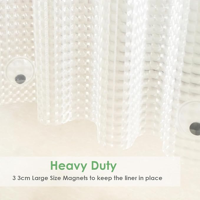 Shower Curtain Liner 74 Inches Long, EVA Heavy Duty Clear Shower Liner with 3 Strong Weights, 3D Square, 72 x 74 Inch