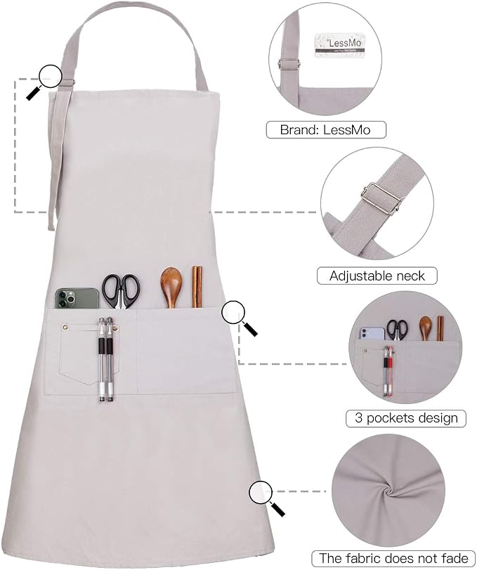 LessMo Bib Apron, Canvas Cotton Cooking Aprons 100% Cotton