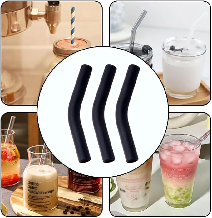 5 Pcs Silicone Straw Tips Food Grade Rubber Flex Elbow Covers Reusable Silicone Tips for Stainless Steel Metal Straws, 5/16IN Wide (8mm Outer Diameter), Black