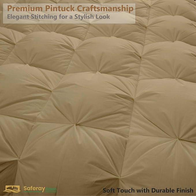 Over Queen Size Down Alternative Comforter 98x98 Inch Taupe – 500 GSM Ultra Soft Breathable, Luxury Pintuck Pinch Pleat, All Season Duvet Insert with Corner Tabs, Machine Washable