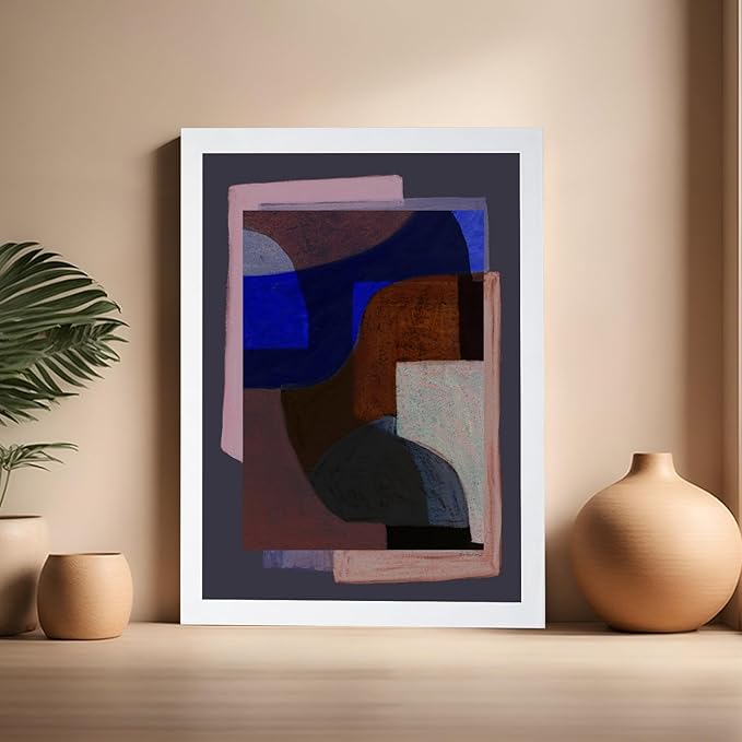 Monem Art Modern Geometric Abstract Print - Contemporary Minimalist Shapes Painting Poster - Wall Decor for Living Room, Bedroom or Office - 16x20 White Framed Wall Art by Mareike Bohmer