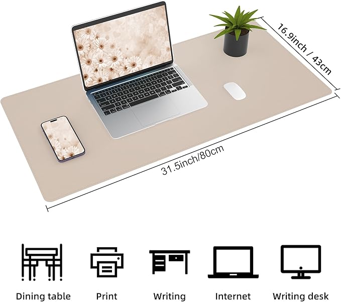 AFIING Cork Desk Mat 31.5" x 17", Waterproof Dual-Sided Cork & PU Leather Desk Pad, Non-Slip Desk Protector for Home Office, Workspace Setup & Gaming, Beige