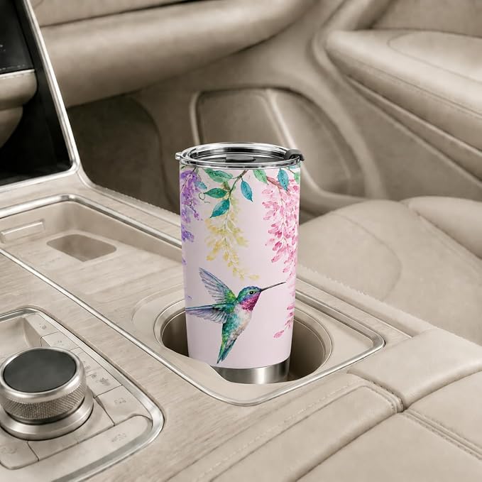 Hummingbird Insulated Tumble, 20oz Stainless Steel Coffee Travel Mug with Lid & Straw, Cute Vacuum Wine Cup, Gift for Women, Girls, Birthday, Christmas and Thanksgiving