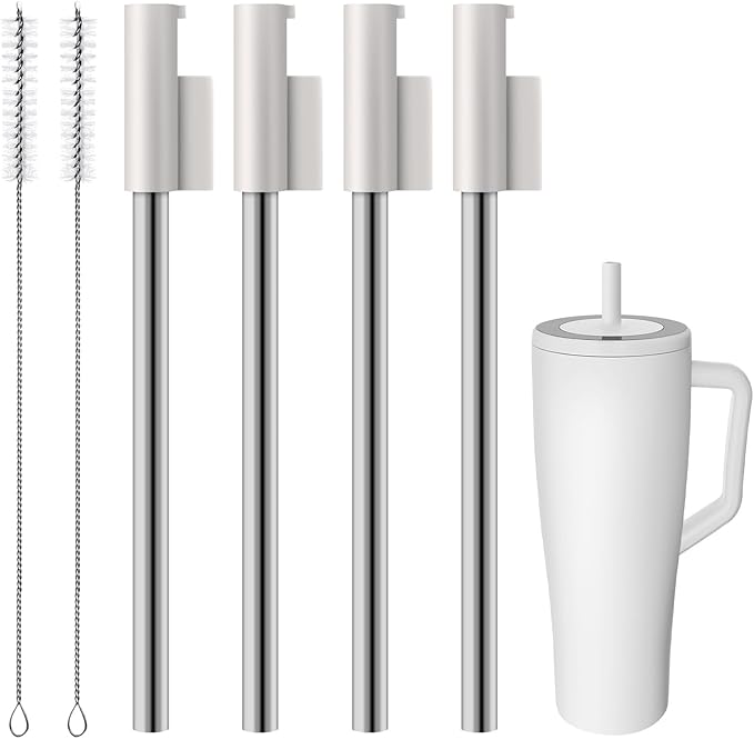 Roliwils 4 Pack Replacement Straws for Brumate Era 40oz Tumbler, Straw Kit with Cleaning Brushes | Reusable Stainless Steel Straw Set | Compatible With Brumate 40oz Tumblers