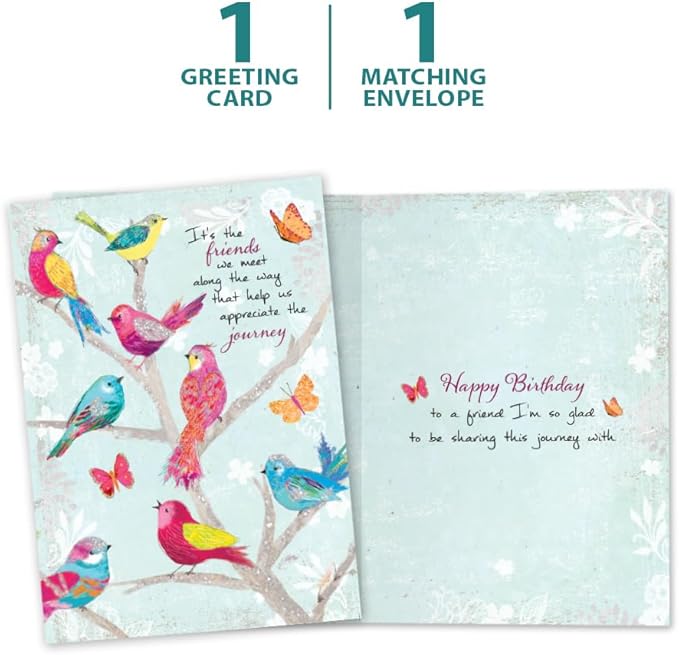 Tree-Free Greetings - Birthday Cards - Artful Designs - 1 Card + Matching Envelope - Made in USA - 100% Recycled Paper - 5"x7" - Bird Day Wishes (GO68763)