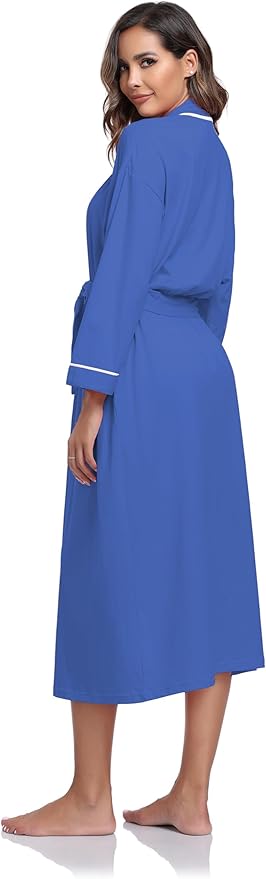COLORFULLEAF 100% Cotton Women's Robes Summer Lightweight Kimono Soft Long Cotton Bathrobe for Women with Pockets