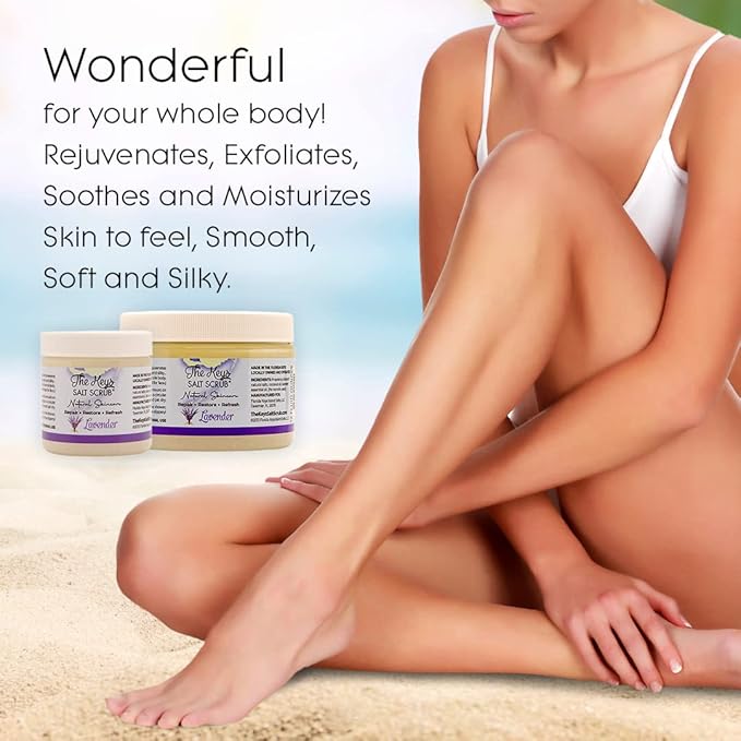The Keys Salt Scrub - Lavender Sea Salt Scrub - Exfoliating Body Scrub with Wooden Spoon - Moisturizing Exfoliator for Face, Hands, Foot, Bath, Manicure/Pedicure & Bikini Area Skin Care (3pcs, 3.4oz)