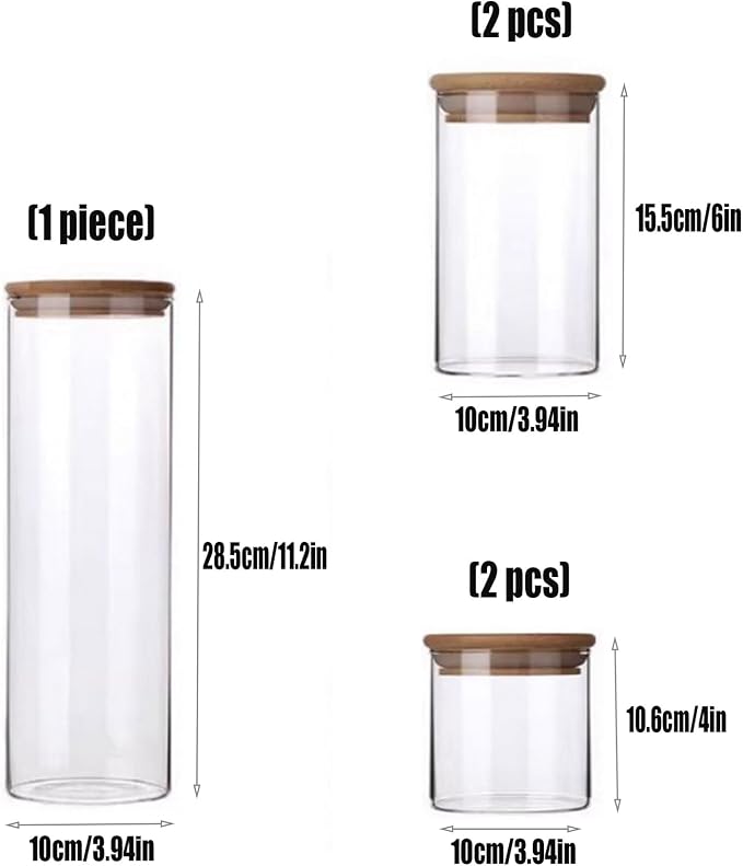 Glass Jars with Bamboo Lids 360Z [Set of 5],Canisters with Airtight, Glass Food StorageContainers for Coffee, Sugar,Tea, Candies, Cookies