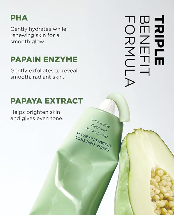 EITHER& PAPHA One Shot Cleansing Balm, Korean 2-in-1 Melting Makeup Remover & Gentle Oil-to-Milk Cleanser with Papaya Enzyme & PHA, Hydrating & Smoothing (2.70 fl. oz.)