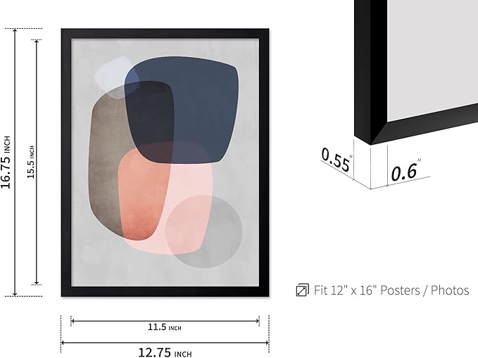 Monem Art Pastel Abstract Organic Shapes Print - Scandinavian Minimalist Art Poster - Wall Decor for Living Room, Bedroom or Office - 12x16 Black Framed Wall Art by Mareike Bohmer