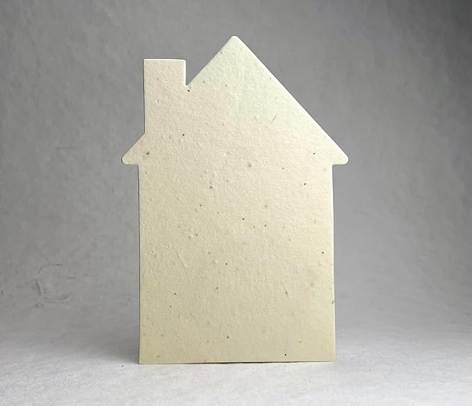 Of The Earth Handmade Paper - Wildflower Seed Paper House Shaped Cards - w/Seeds & Petals - 5" x 7" - Set of 8 - Guides & Envelopes Included (65s Pale Yellow)