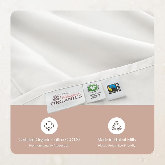 Organic Queen Fitted Sheet Only Deep Pocket - 100% Organic Cotton Sheets with Soft Breathable 500 Thread Count Sateen Weave GOTS & Fairtrade Certified - Fitted Bed Sheets Only (White, Queen)