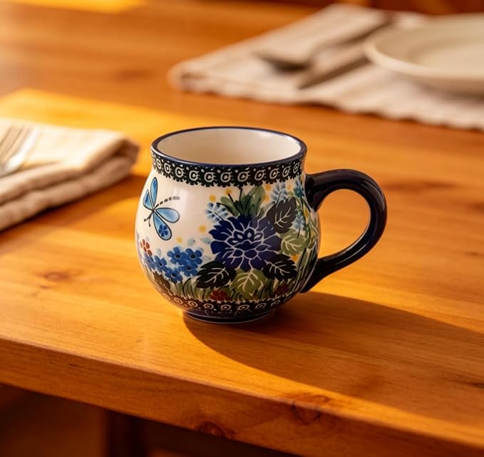 12 oz Ceramic Cup Hand-Painted Handmade Unique Porcelain Floral Mug for Tea Coffee Milk Microwave Dishwasher Safe, Pottery Flower Mug 1 pc, Premium Elegant Gift
