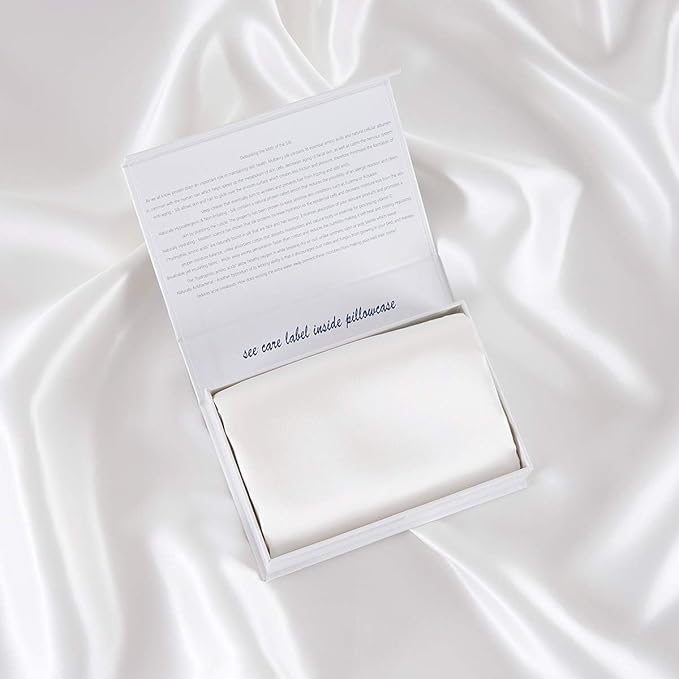 ALASKA BEAR Silk Pillowcase Envelope Closure, 22 Momme 100 Percent Long Overlap Sleeve Mulberry Silk Pillow Case Foldover Design, Machine Washable and NO Zipper, Standard (1, Cool White)