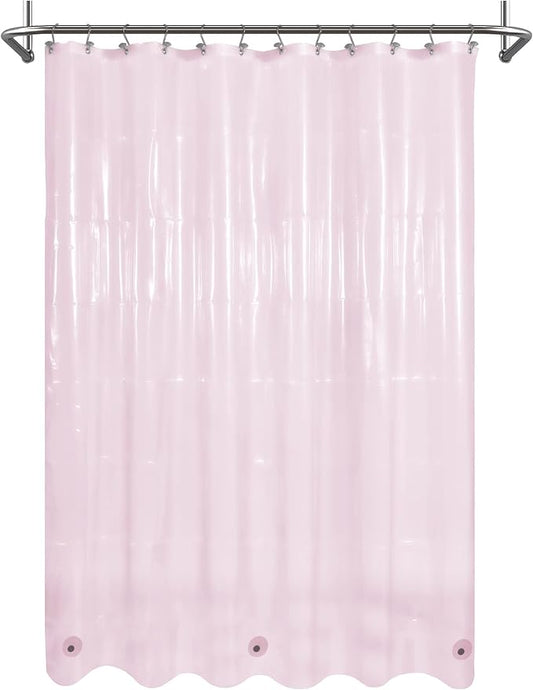 Mrs Awesome Clear Pink Shower Curtain Liner with 3 Magnets, 72x72 Premium Flexible Sturdy Plastic Shower Curtain for Bathroom Lightweight & Waterproof, Clear Pink