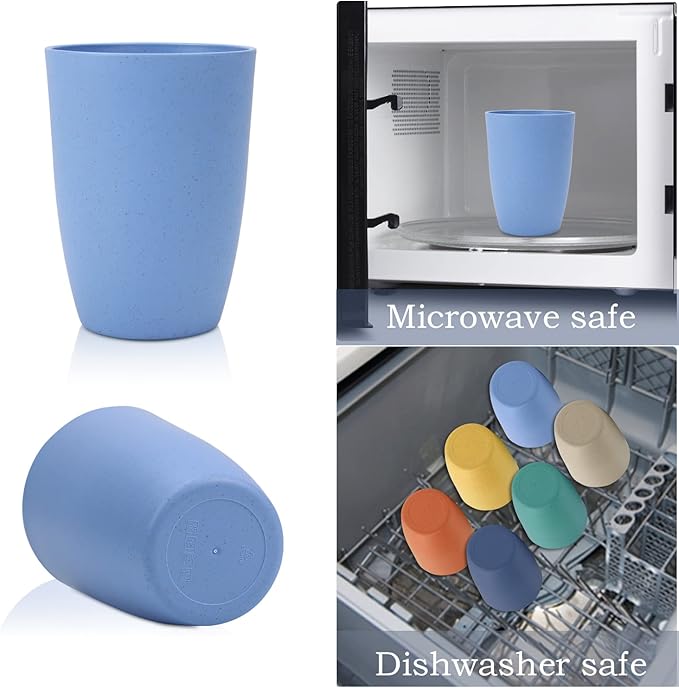 Homienly Plastic Cups Alternative, Unbreakable 20 OZ Wheat Straw Cups-Set of 8, Reusable Lightweight Drinking Glasses for Water, Juice, Dishwasher Safe Cups Sets for Kitchen, Outdoor, RV(Multi)