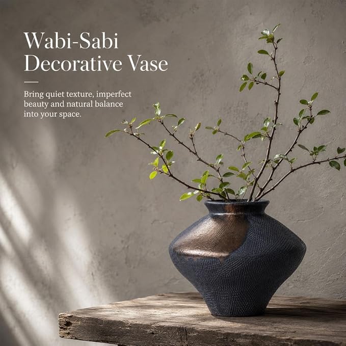 Wabi Sabi Rusty Vintage Vase, 6.3" Tall Wabi Sabi Decor Rustic Farmhouse Pottery Vase for Centerpiece, Textured Pottery Flower Vases for Home Decor, Table, Living Room, Bathroom, Kitchen (6.3 in)