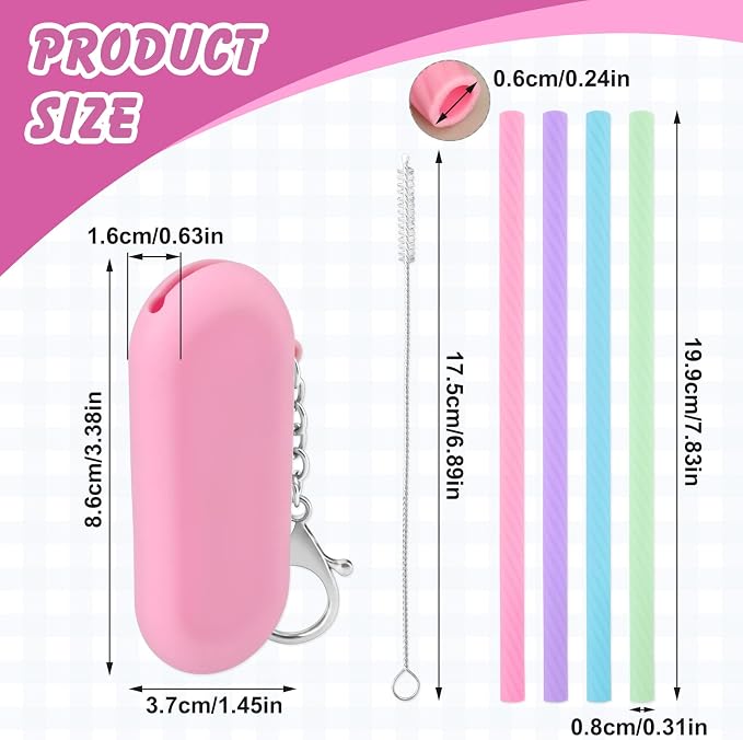 Prasacco 4 Sets Silicone Reusable Straws with Case - Foldable, Portable Drinking Straws for Travel and Party