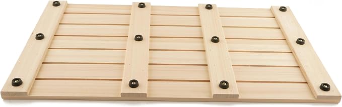 BOUMBI Extra-Large Hinoki Wood Bath Mat with Non-Slip Rubber Pad Cypress Wood Shower Mat (33.5 x 19.7 x 1 Inches) (X-Large)