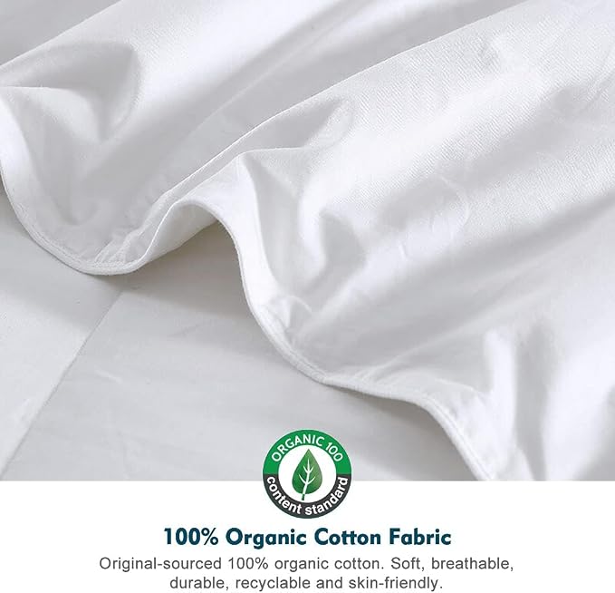 Feathers Down Comforter Queen - 100% Organic Cotton Cover, Medium Warm All Seasons Duvet Insert or Stand-Alone Comforter (90x90, Ivory White)