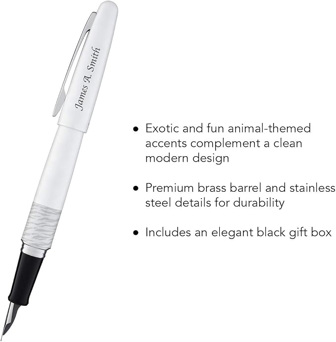 Goldspot Personalized Pilot Metropolitan Animal Tiger Fountain Pen in Custom Engraved Pen in Matte White