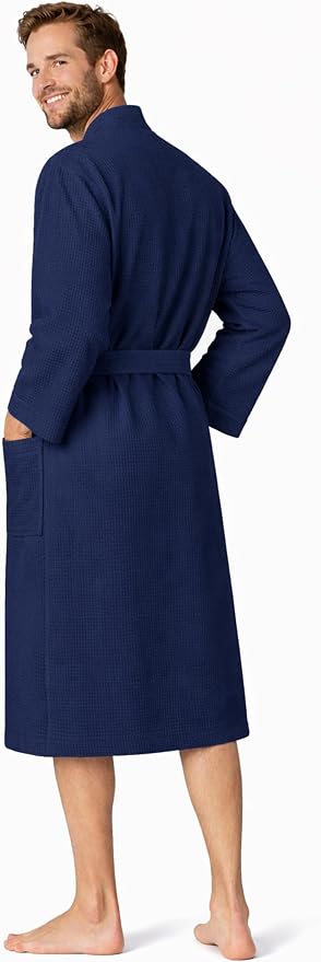 Turkish Linen Men’s Waffle Bathrobe Lightweight Kimono Spa Robe – Quick Dry Bath & Shower Robe for Men with Pockets