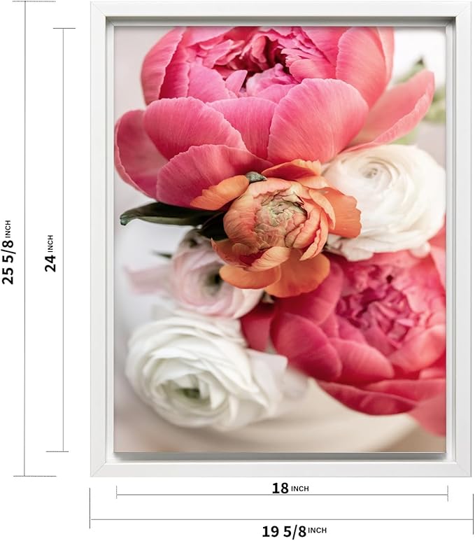 Monem Art Pink Peony Floral Macro Photography Print - Romantic Flower Art Poster - Wall Decor for Living Room, Bedroom or Office - 18x24 White Framed CANVAS Wall Art by Mareike Bohmer