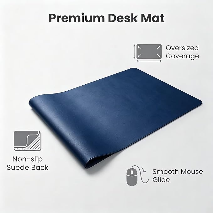 Leather Desk Mat - Dual-Sided Table Pad for Office and Home - Workspace Organization and Accessories - Ideal for Large Mouse Mat and Desktop Covers on Top of Tables(Dark Blue,23.5" x 42")
