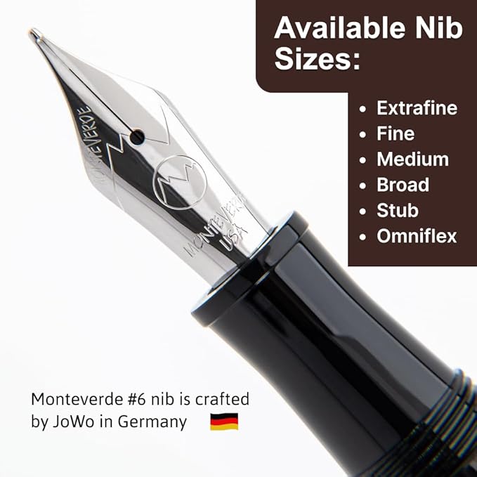 Monteverde USA Aldo Domani Fountain Pen Black - Fine Nib - Luxury Writing Pen - JoWo Stainless Steel Nib - Smooth Ink Flow - Refillable - Gift Box Included
