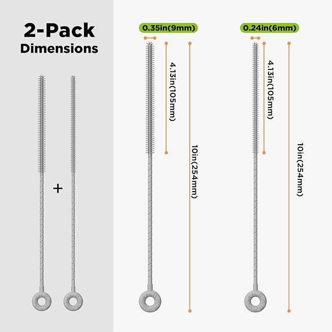 Silicone Straw Cleaner Brush, 2 Pcs Reusable Cleaning Brushes for Straws, 6mm&9mm, Gray