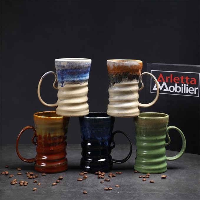 17oz Large Unique Cool Tall Handmade Ceramic Coffee Mug with Comfortable Big handle, Big Pottery Tea Mug, Artisanal Stoneware Coffee cup, Rustic Lead-free Tea Cups, Microwave safe Coffee Cup