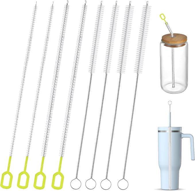 Heavy-Duty Straw Cleaner Brush Set - 8-Pack 12-Inch Long Brushes for Stanley Cup, Yeti & Hydro Flask | Flexible Core Deep-Cleans Baby Bottles, Tumbler Straws, Narrow Tubes (4 Sizes)