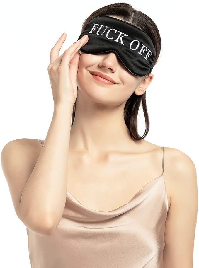 100% Mulberry Silk Sleep Mask, Natural Sleeping Mask for Men & Women, Super Soft Eye Mask for Sleeping with Free Ear Plugs(Fuck Off) (Fuck Off, M)