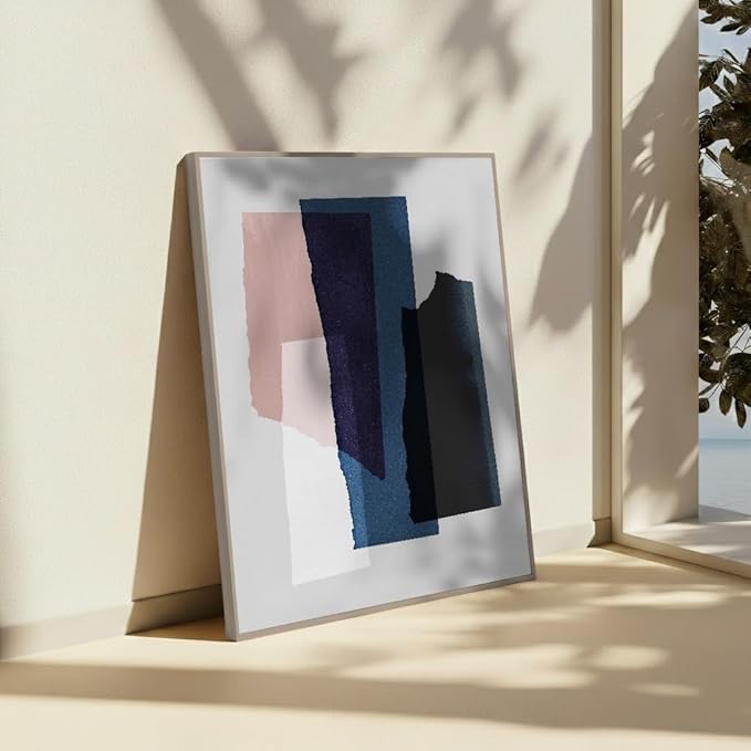 Monem Art Abstract Torn Paper Collage Print - Minimalist Modern Art Poster - Wall Decor for Living Room, Bedroom or Office - 12x16 Silver Framed CANVAS Wall Art by Mareike Bohmer