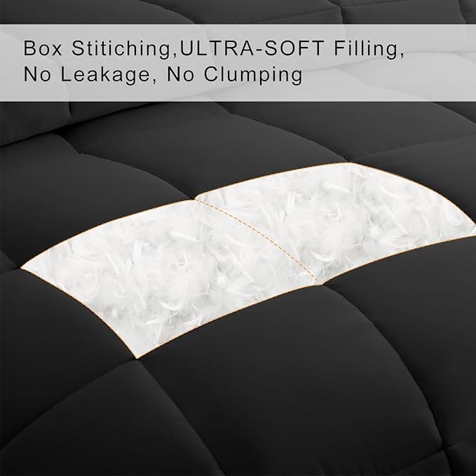 COHOME Quilted Oversized King Size Comforter - All-Season Down Alternative Duvet Insert - Luxury Hotel Winter Warm Black Comforter with Anti-Clump Tech & 8 Tabs- Reversible（98"x116"）
