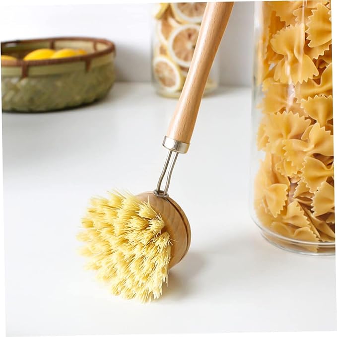 Eco-Friendly Dish Brush Replacement Heads - 5 Pieces Natural Sisal Hemp and Beech Wood Scrubbing Brushes Home Household Use