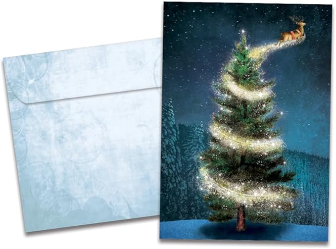 Tree-Free Greetings - Christmas Greeting Card - Artful Designs - 1 Card + Matching Envelope - Made in USA - 100% Recycled Paper - 5"x7" - Magical Reindeer (GO64231)