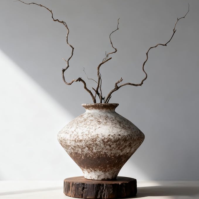 Wabi Sabi Vase, 11.5" Wabi Sabi Decor Rustic Vase, Speckled Brown Ceramic Vase for Centerpiece, Vintage Farmhouse Decor for Home Decorative, Table, Living Room, Bedroom, Bathroom, Kitchen