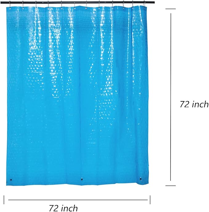 EVA Blue Shower Curtain Liner, 3D Water Cube 5G Shower Liner with 12 Rustproof Metal Grommets and Weighted Magnets, Waterproof Duty for Bathroom 72 x 72