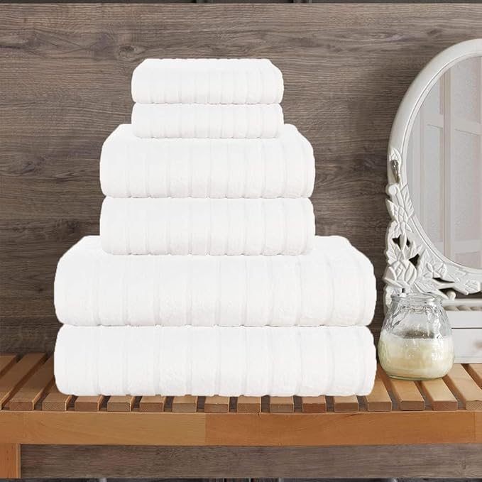 CASA COPENHAGEN Ecstatic 6Pcs 100% Egyptian Cotton Large Designer Towels Gift Set- Bright White, 600GSM, 2Bath 2Hand 2Washcloths, Bath Towels for Bathroom Set for Women & Men