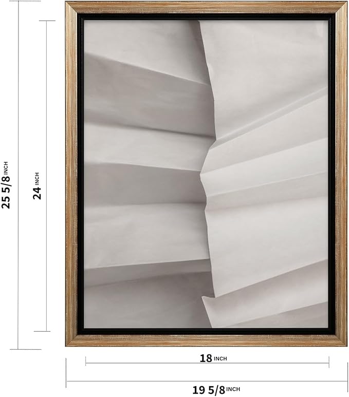 Monem Art Minimalist Folded Paper Texture Print - Neutral Abstract Modern Art Poster - Wall Decor for Living Room, Bedroom or Office - 18x24 Silver Framed CANVAS Wall Art by Mareike Bohmer
