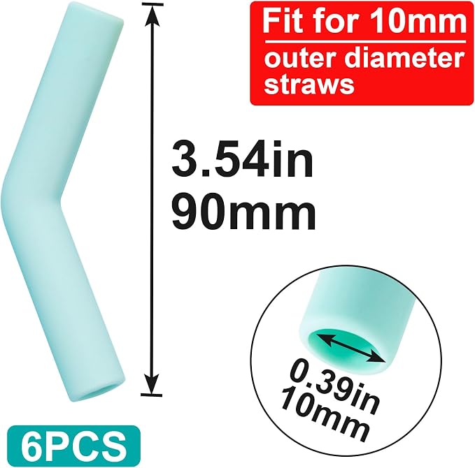 HINZIC 6Pcs Silicone Straw Tips 0.4 inch Wide(10mm Outer Diameter) for Metal Straws Food Grade Reusable Rubber Straw Covers Elbow Replacement Tip for Stainless Steel Straws Light-Blue