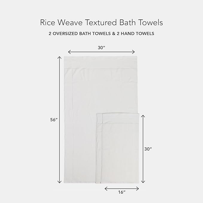 Texere 100% Organic Cotton Rice Weave Jacquard 700 GSM Luxury Bath Towel Sets - Ultra Soft and Absorbent Hotel and Spa Quality (Rice Weave, Cream, 2 Bath & 2 Hand Towels)