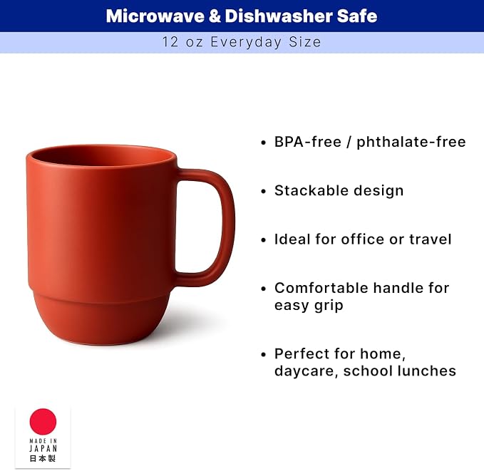 JapanBargain 3091, Japanese Plastic Mug 12oz, Unbreakable Coffee Mug for Camping, Kids Milk Juice Tea Water Cup, Microwave Safe, Made in Japan, Red, 10 Pack