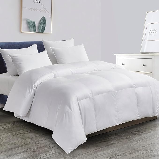 Blue Ridge Home Fashions Microfiber Light Weight Solid Duvet Insert Down Alternative All Season Bed Comforter-Hypoallergenic Polyester Fill Cooling, Cal King, White (120"x120")