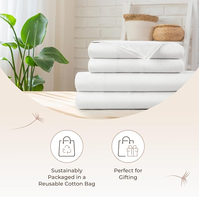 100% Organic Flannel Sheets Queen Size - GOTS Certified 100% Cotton Flannel Sheets Set with Comfortable Soft Brushed Finish & Deep Pocket - 1 Flat 1 Fitted & 2 Pillowcases (White, Queen)