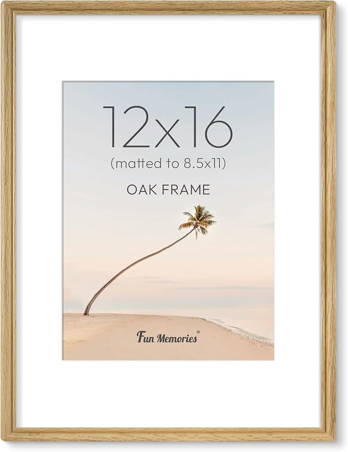 12x16 Picture Frame with Mat for 8.5x11, USA-Sourced Natural Oak Wood Handcrafted Rounded Corner with HD Tempered Glass, 12 x 16 Photo Frames Gallery Wall & Tabletop, Vertical or Horizontal Display