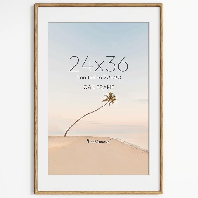 24x36 Poster Frame, USA-Sourced Oak Wood Picture Frame Wall Mounted, 24x36 Poster Frame with High Tempered Glass, 24" x 36" Picture Frame Matted to 20x30 Photo for Wall Decoration, 1 Pack